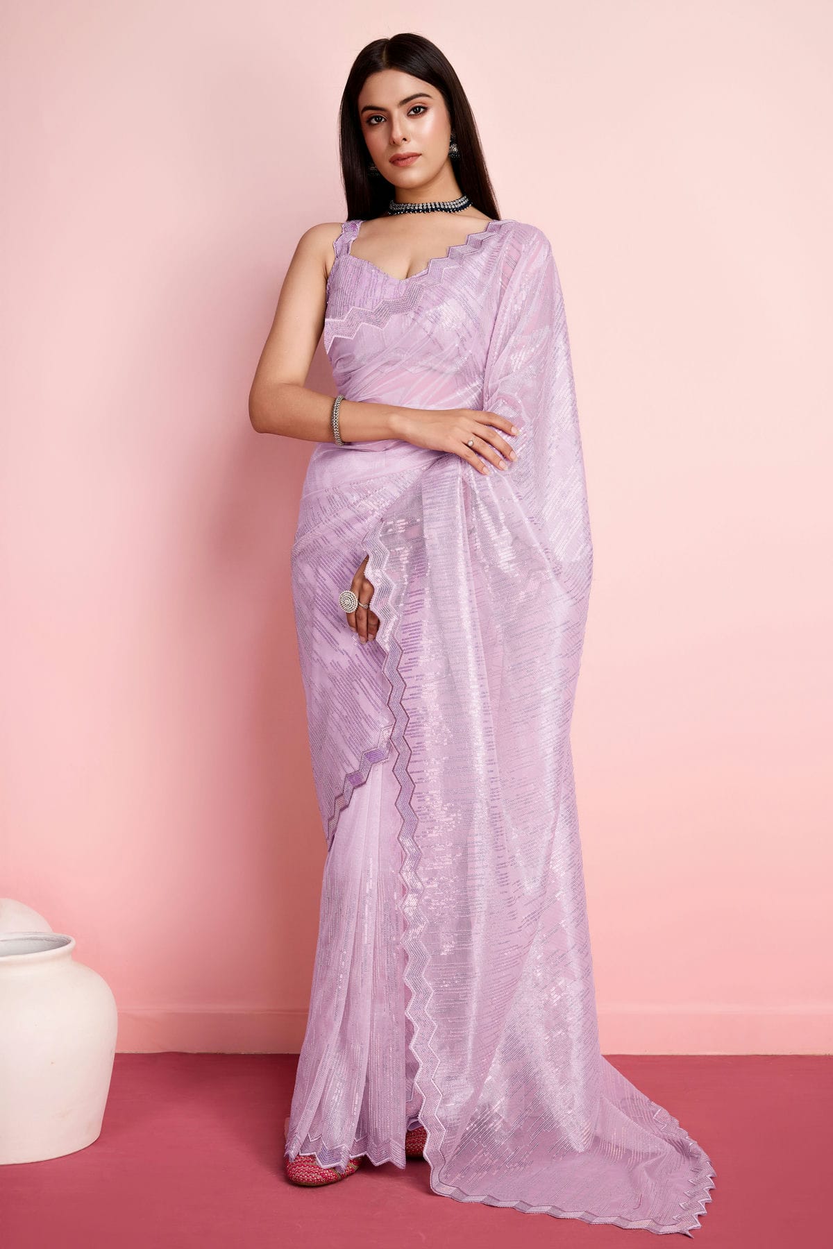 Purple Colour Silver Twill Net Saree