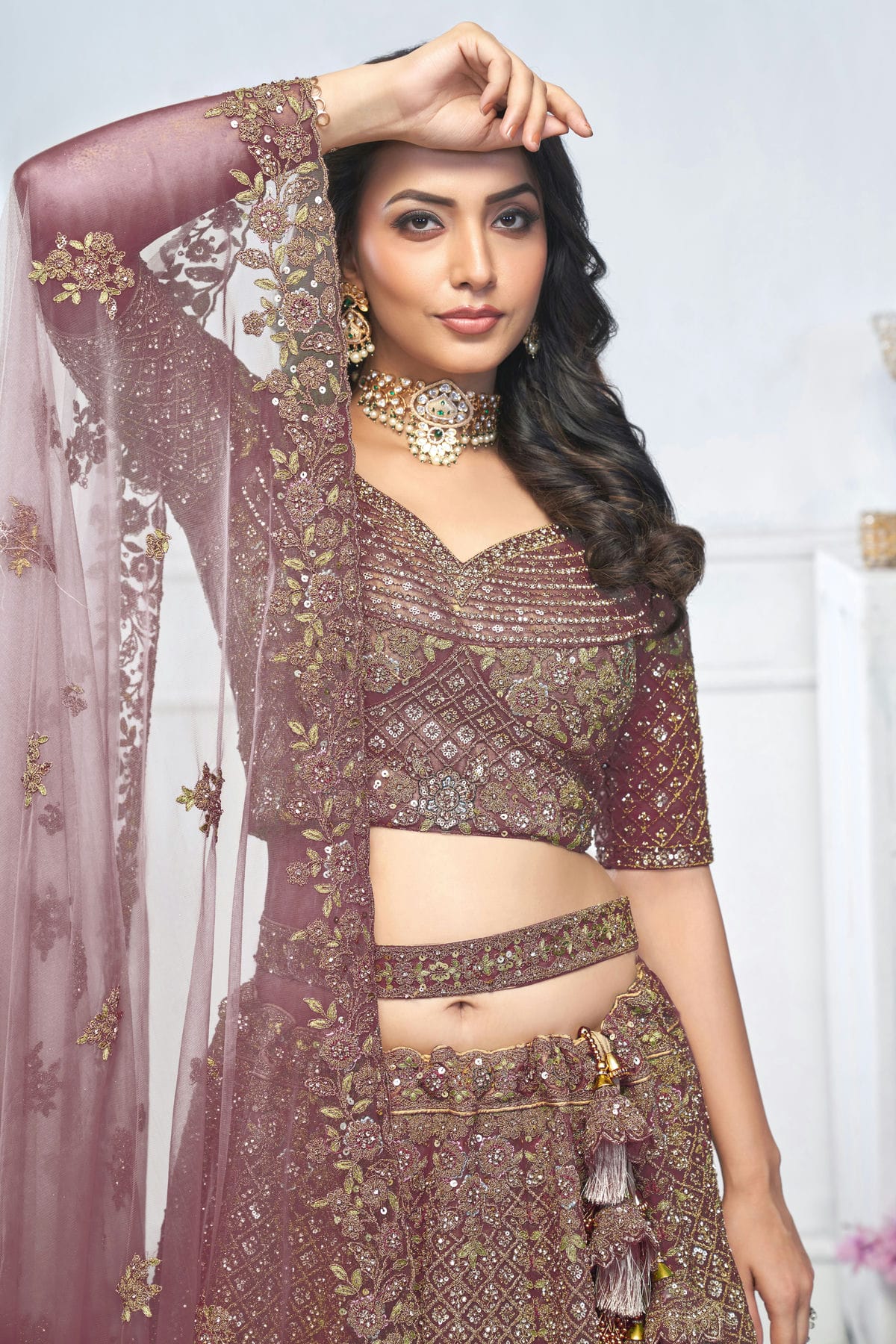 Purple Colour Soft Net Embroidery Lehenga Choli VSLC1111369