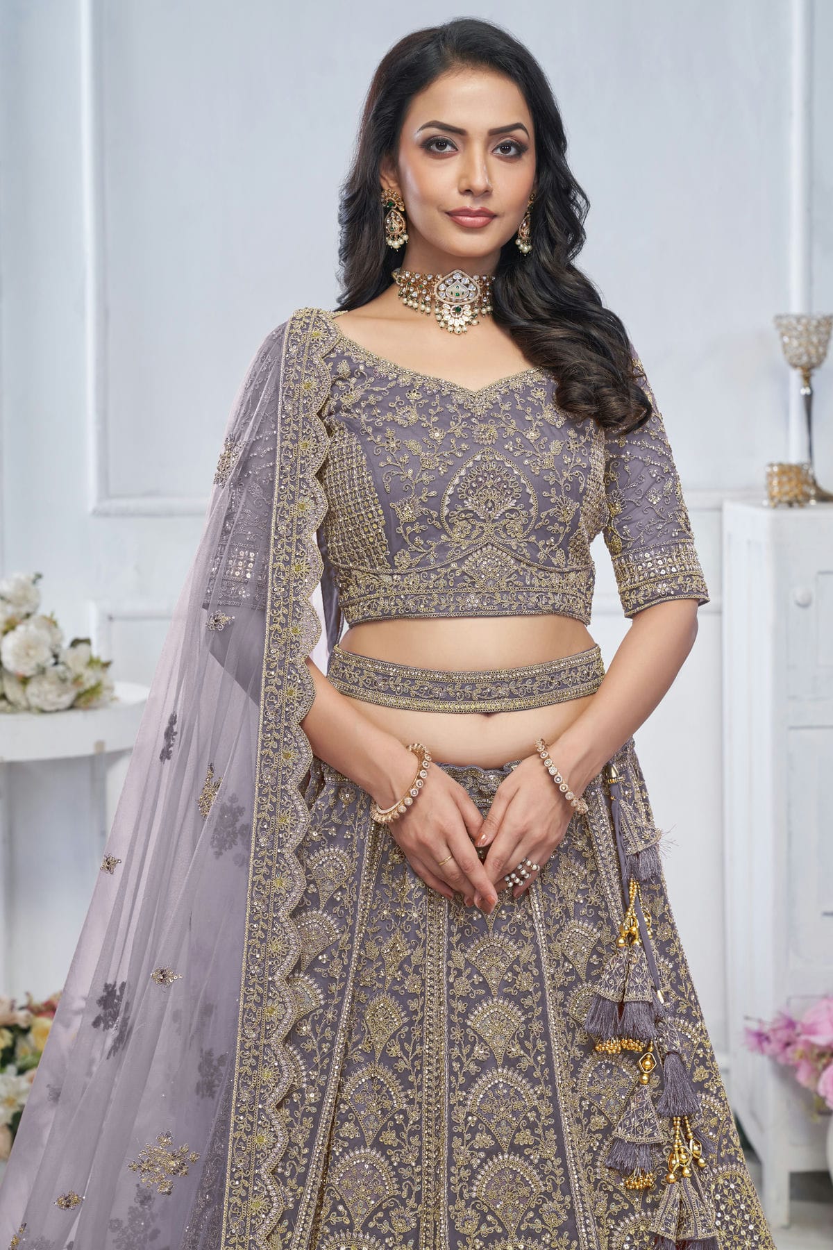 Purple Colour Soft Net Embroidery Lehenga Choli VSLC1111371