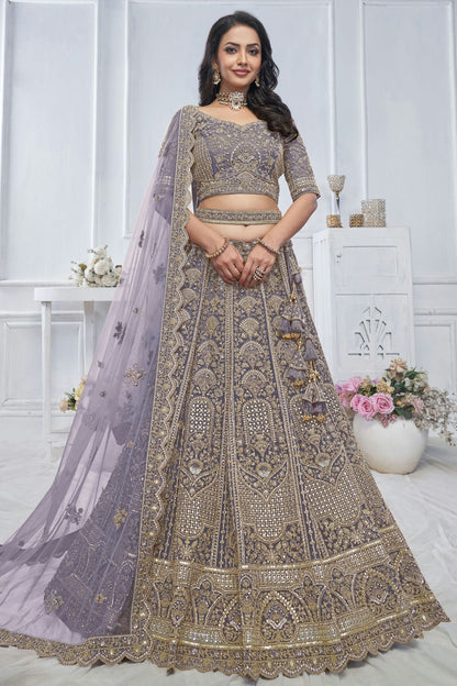 Purple Colour Soft Net Embroidery Lehenga Choli