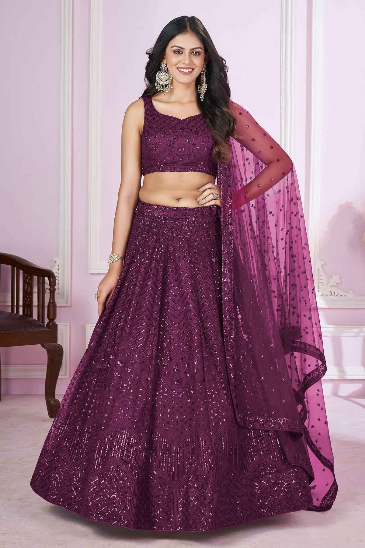 Purple Colour Soft Net Lehenga Choli