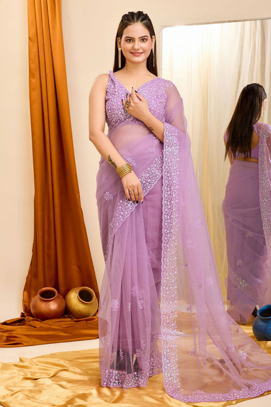 Purple Colour Soft Net Saree