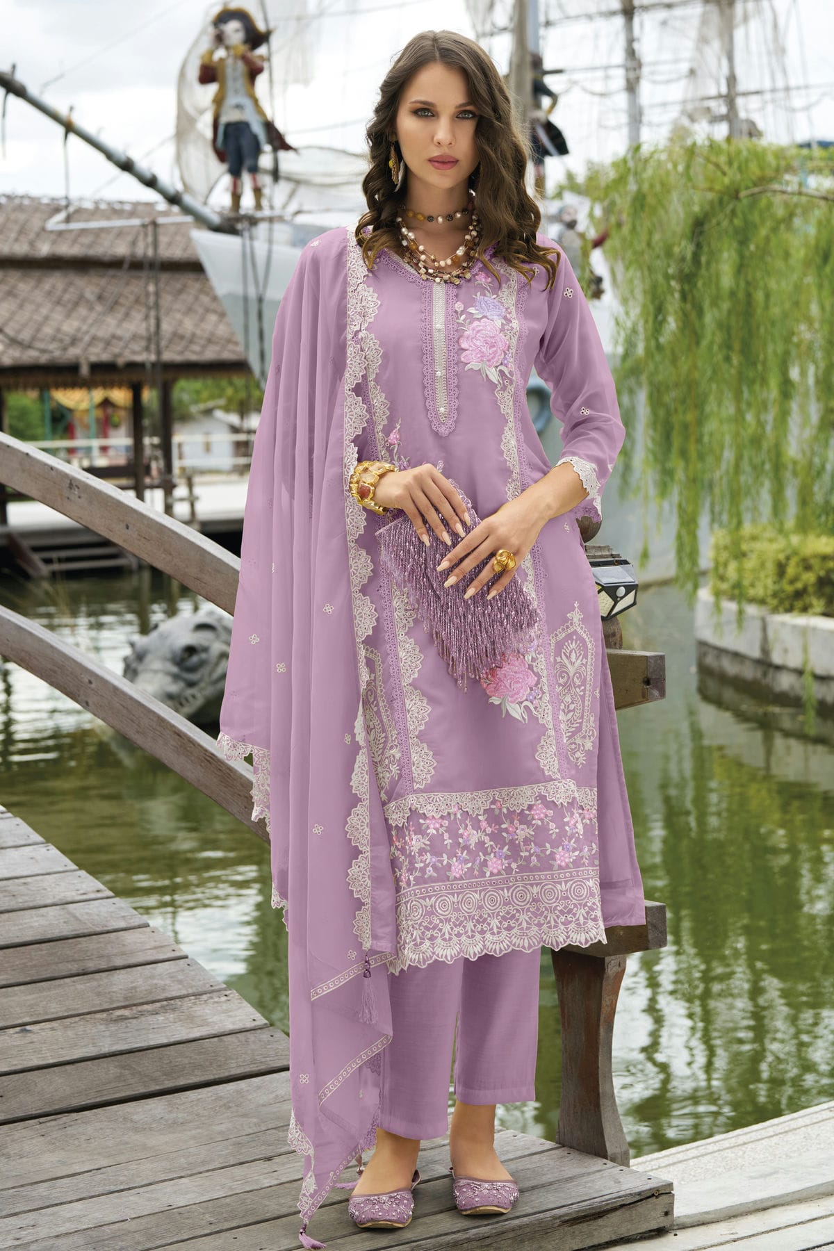 Purple Colour Soft Organza Readymade Pakistani Suit