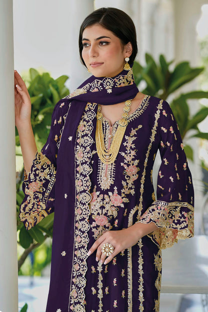 Purple Colour Soft Organza Readymade Pakistani Suit