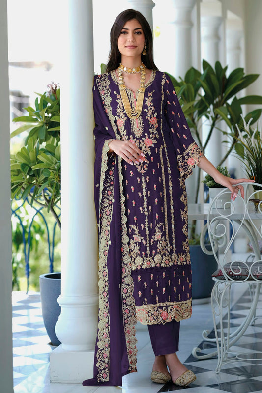 Purple Colour Soft Organza Readymade Pakistani Suit