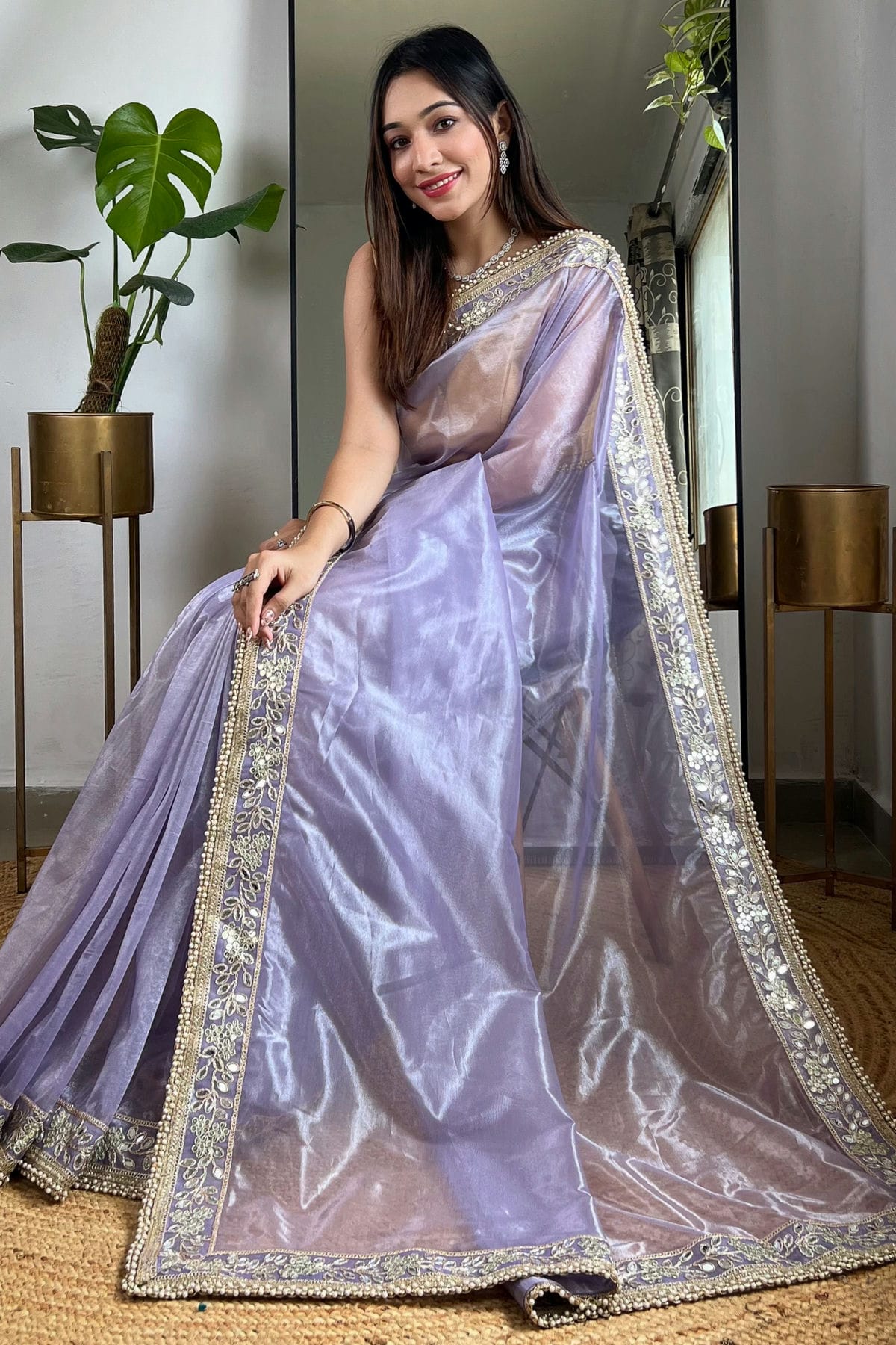 Purple Colour Tissue Silk Designer Saree