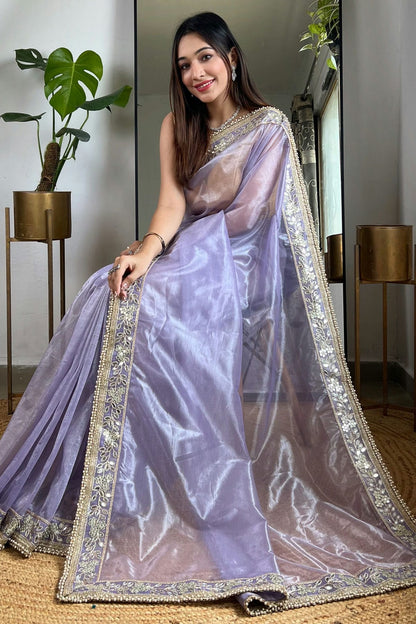 Purple Colour Tissue Silk Designer Saree