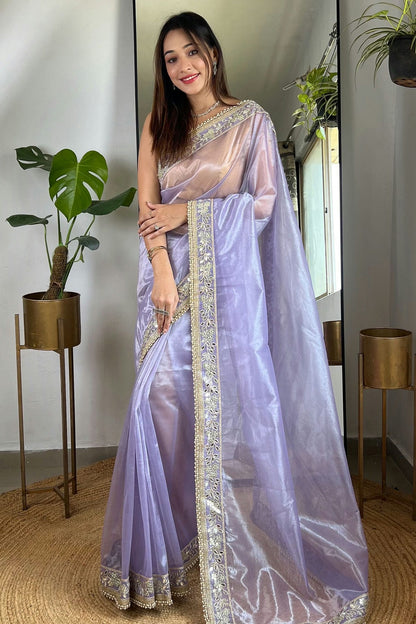 Purple Colour Tissue Silk Designer Saree