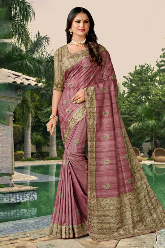 Purple Colour Tussar Silk Traditional Saree