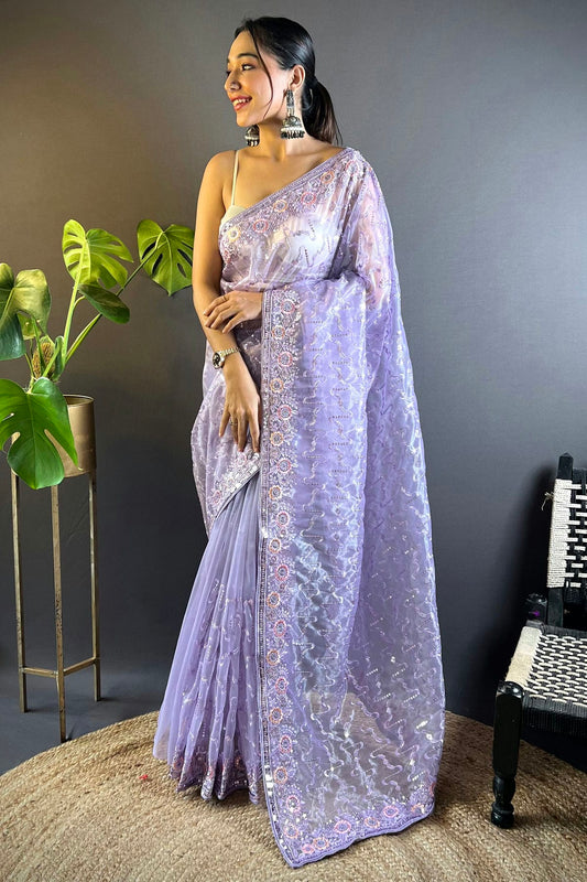 Purple Colour Twill Net Designer Saree