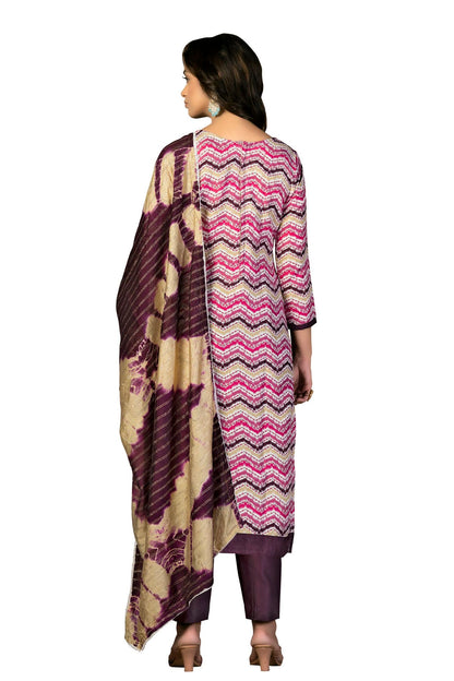 Purple Colour Unstitched Cotton Fabric Straight Suit