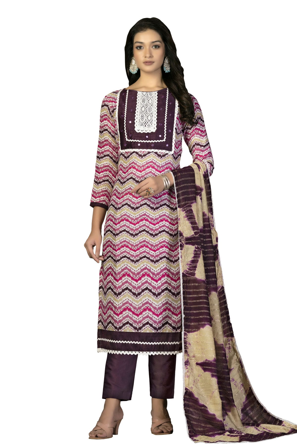 Purple Colour Unstitched Cotton Fabric Straight Suit