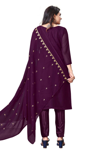 Purple Colour Unstitched Faux Georgette Straight Suit