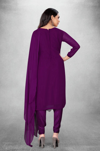 Purple Colour Unstitched Georgette Churidar Suit