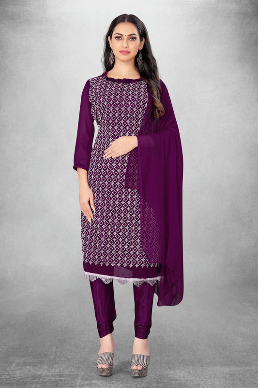 Purple Colour Unstitched Georgette Churidar Suit