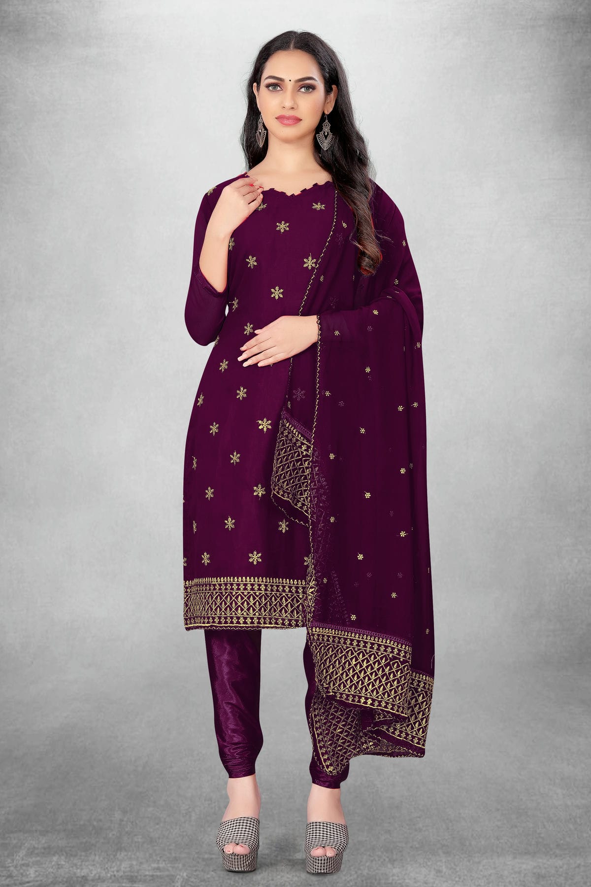 Purple Colour Unstitched Georgette Churidar Suit