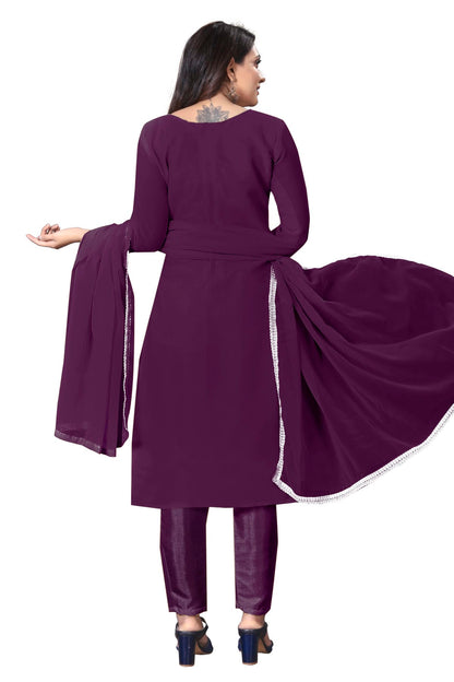 Purple Colour Unstitched Georgette Straight Suit