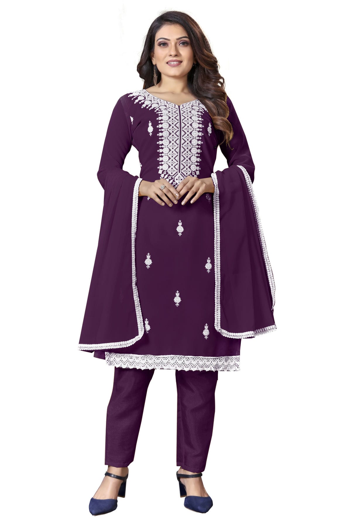 Purple Colour Unstitched Georgette Straight Suit