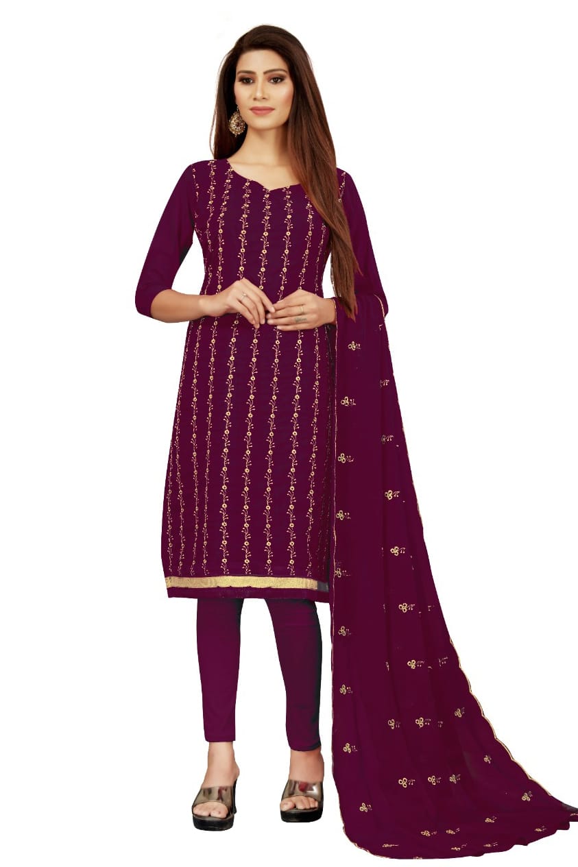 Purple Colour Unstitched Georgette Straight Suit