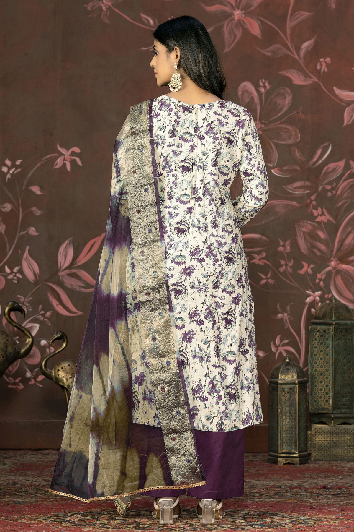 Purple Colour Unstitched Jam Cotton Straight Suit