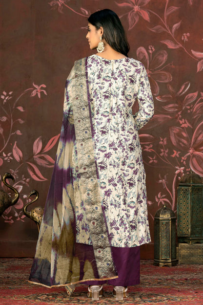 Purple Colour Unstitched Jam Cotton Straight Suit