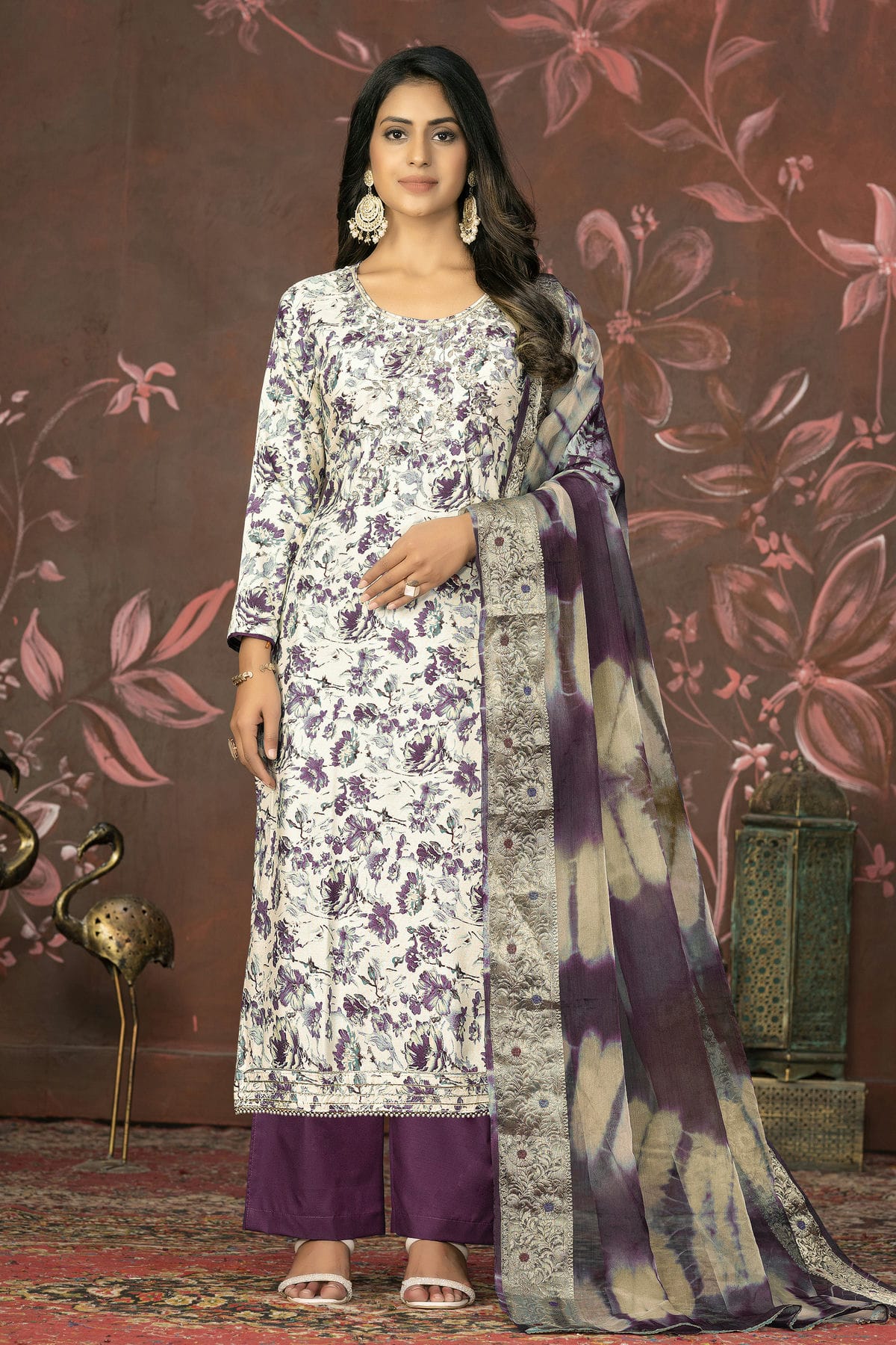 Purple Colour Unstitched Jam Cotton Straight Suit