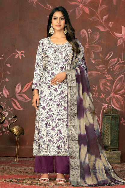 Purple Colour Unstitched Jam Cotton Straight Suit