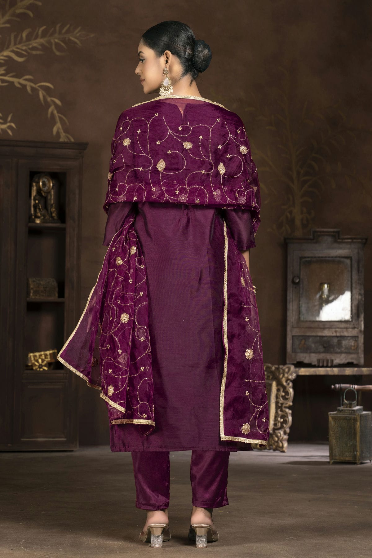 Purple Colour Unstitched Modal Cotton Jacquard Pant Style Suit