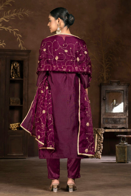 Purple Colour Unstitched Modal Cotton Jacquard Pant Style Suit