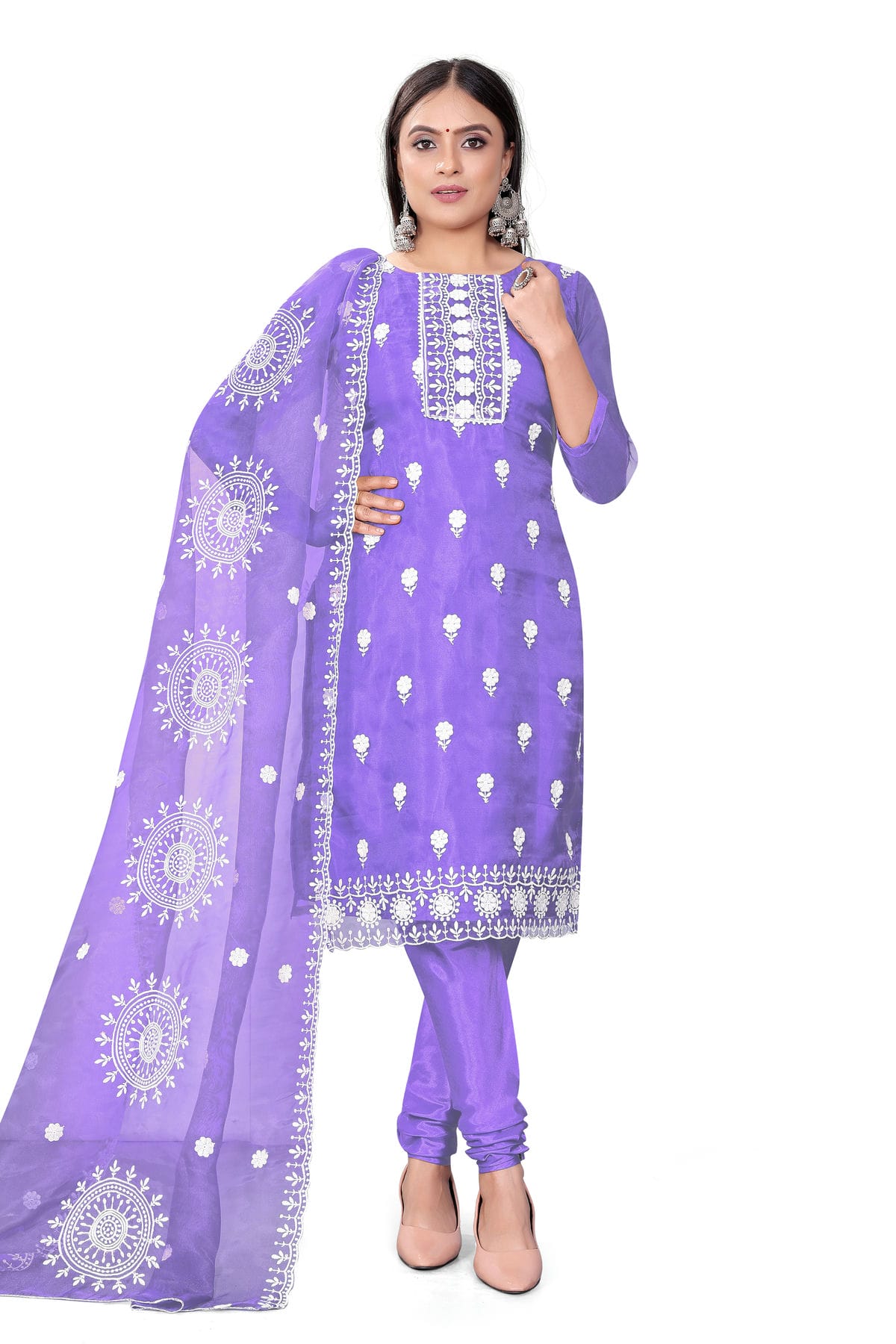 Purple Colour Unstitched Organza Churidar Suit