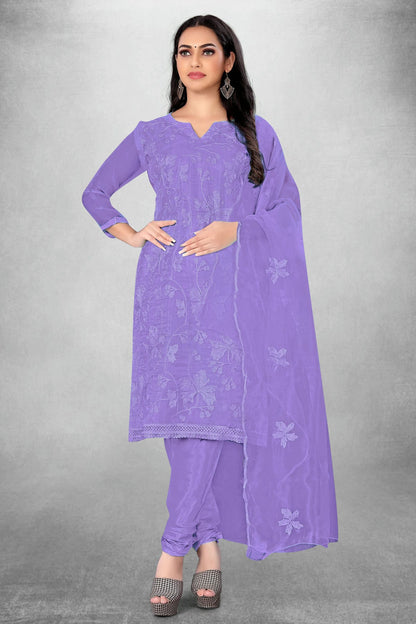 Purple Colour Unstitched Organza Churidar Suit