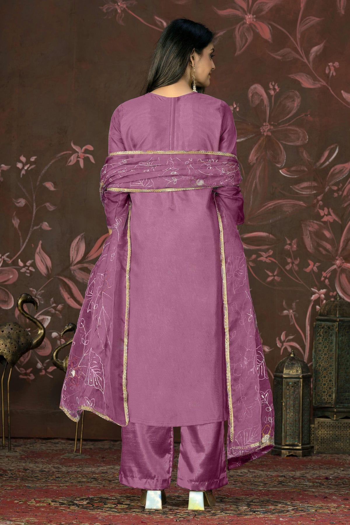 Purple Colour Unstitched Organza Jacquard Straight Suit