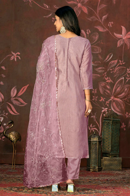 Purple Colour Unstitched Simmar Cotton Pant Style Suit