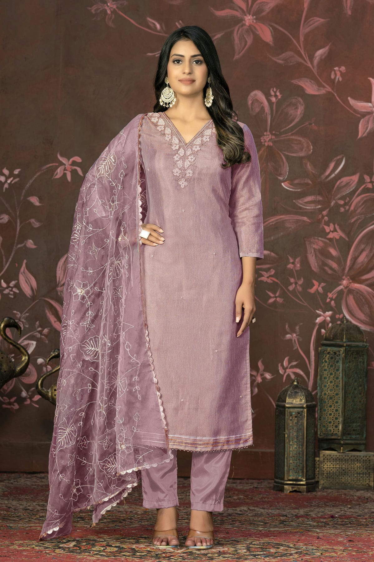 Purple Colour Unstitched Simmar Cotton Pant Style Suit