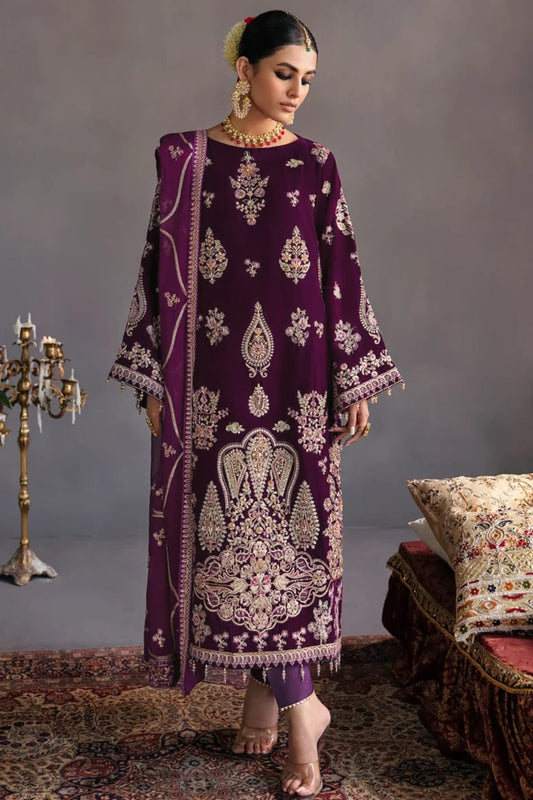 Purple Colour Velvet Semi Stitched Pakistani Suit