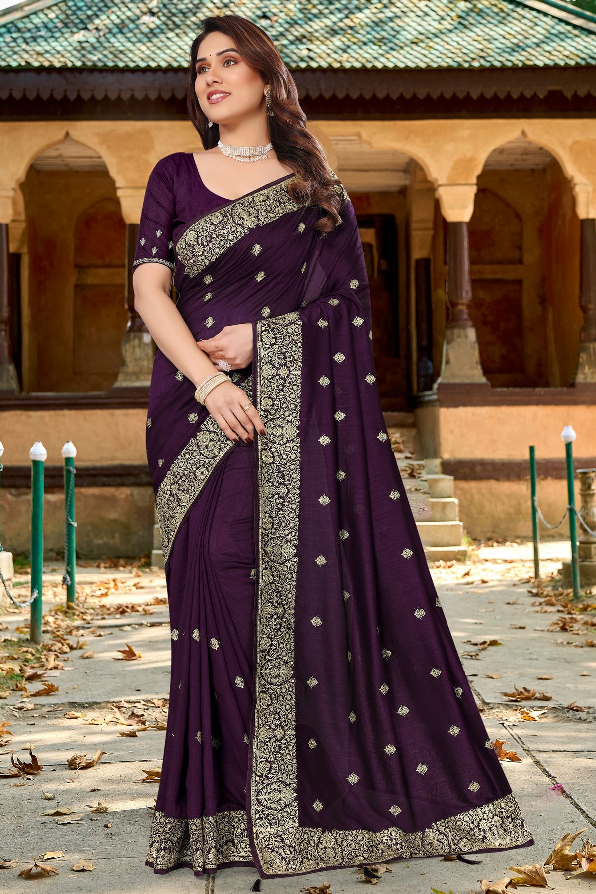 Purple Colour Vichitra Bloming Designer Saree