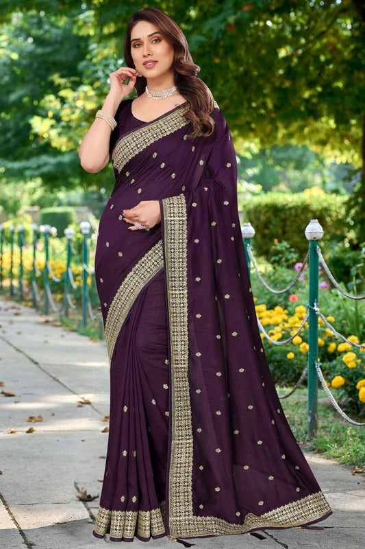 Purple Colour Vichitra Bloming Designer Saree