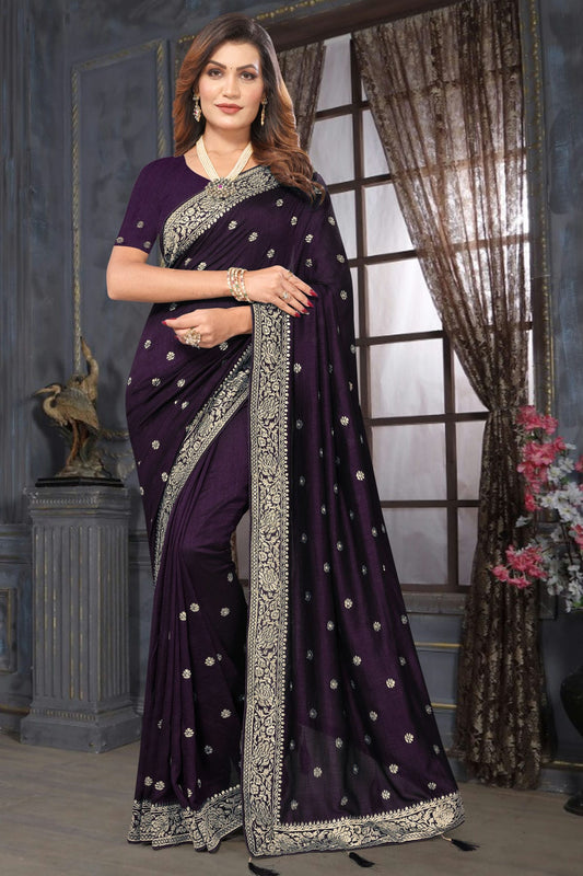 Purple Colour Vichitra Bloming Designer Saree