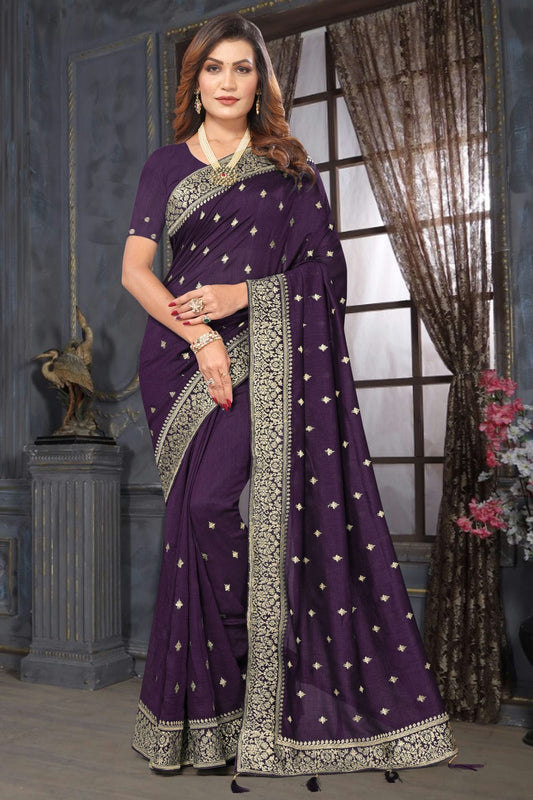 Purple Colour Vichitra Bloming Designer Saree