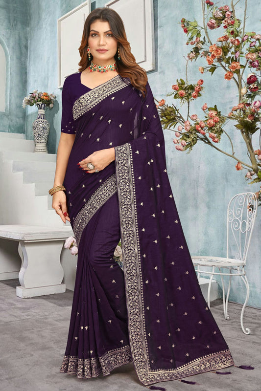 Purple Colour Vichitra Bloming Designer Saree