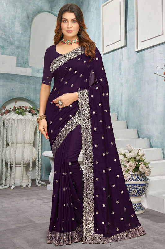 Purple Colour Vichitra Bloming Designer Saree