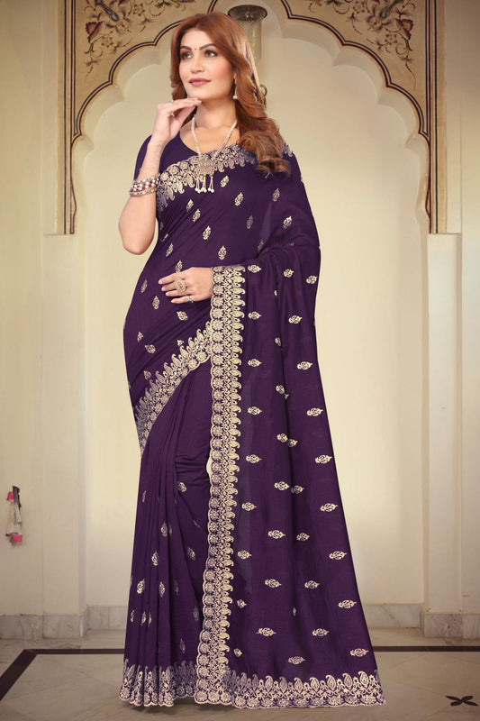 Purple Colour Vichitra Bloming Designer Saree