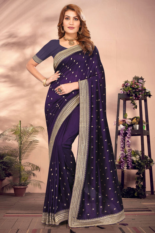 Purple Colour Vichitra Bloming Designer Saree