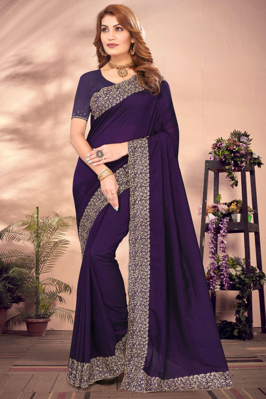 Purple Colour Vichitra Bloming Designer Saree