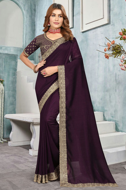 Purple Colour Vichitra Bloming Designer Saree