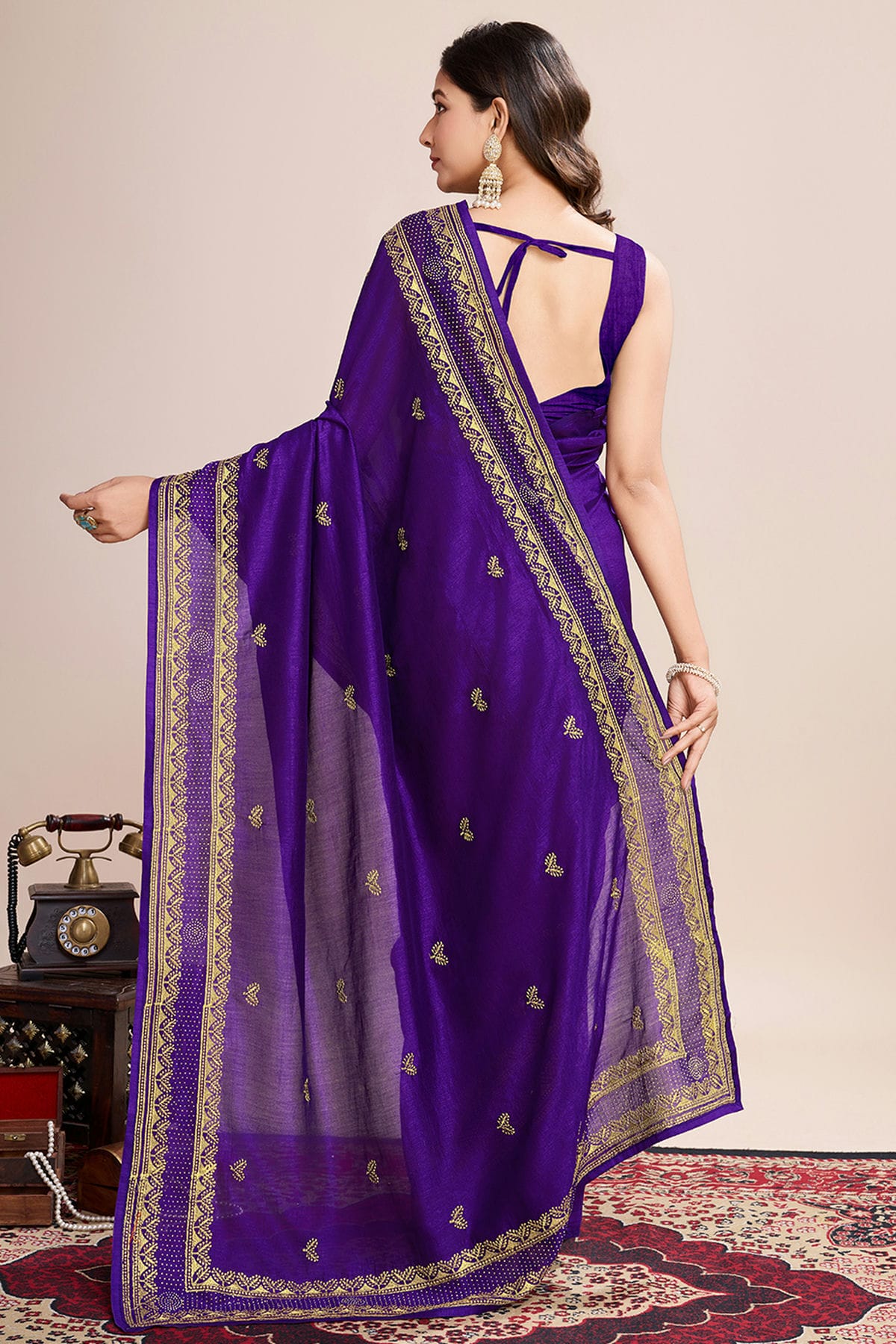 Purple Colour Vichitra Silk Designer Saree