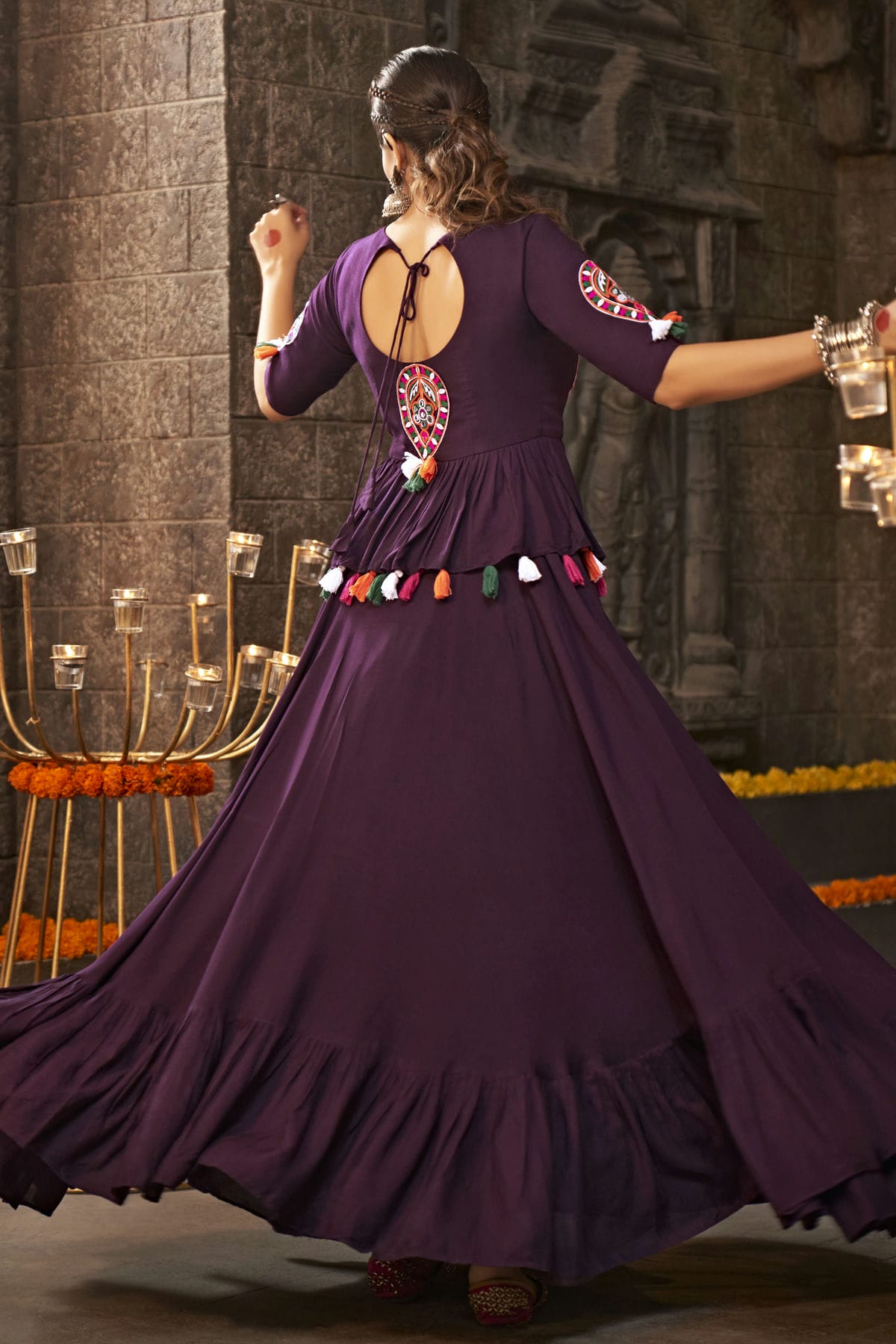 Purple Colour Viscose Rayon Navratri Lehenga