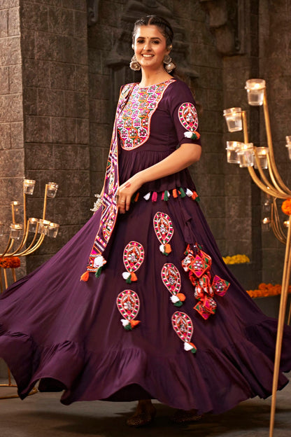 Purple Colour Viscose Rayon Navratri Lehenga