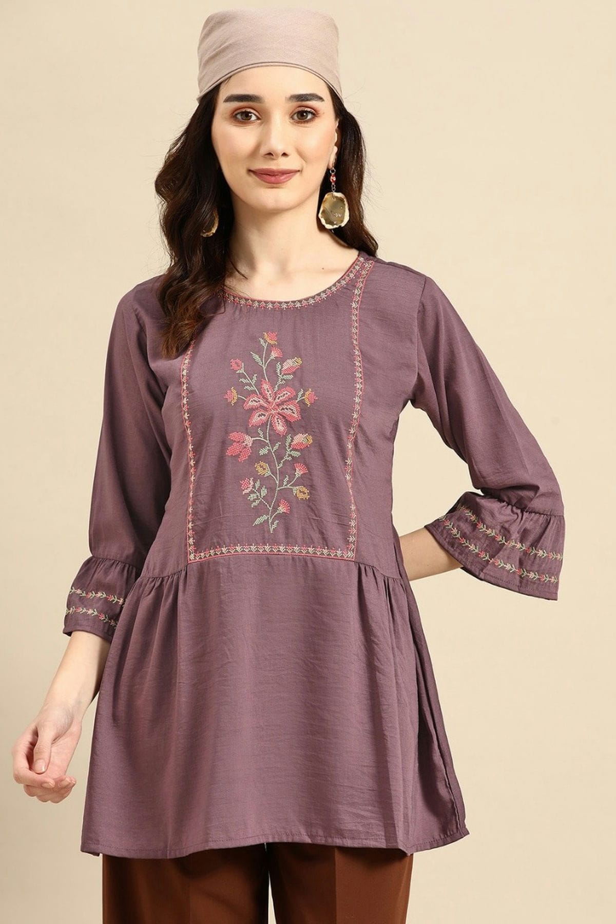 Purple Colour Viscose Rayon Readymade Top