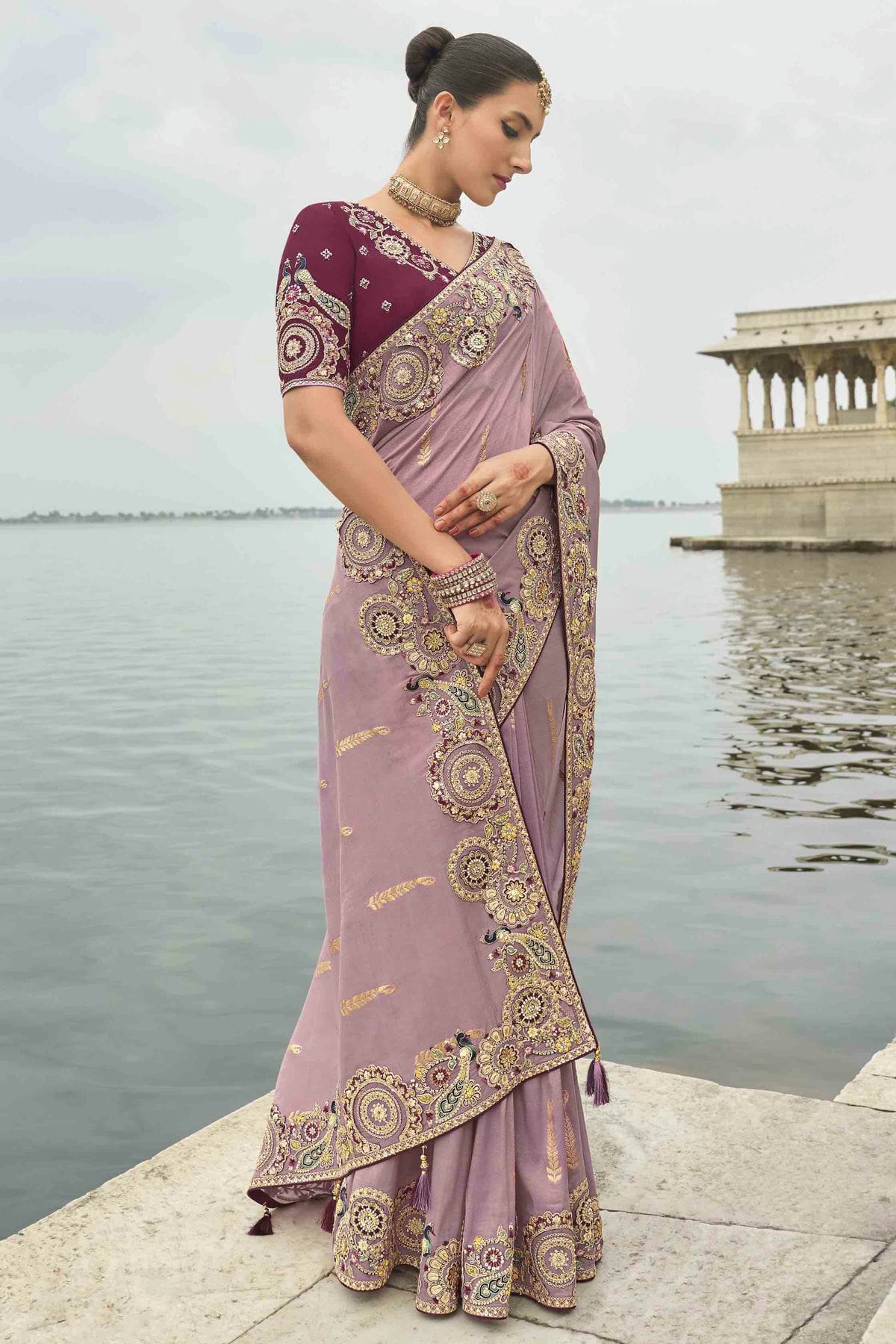 Purple Colour Viscose Tissue Silk Designer Saree VSSD1112655